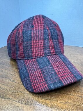 Bio-Domes Headgear Wool-Blend Plaid Buckle Strap Baseball Cap Hat in Red, Gray
